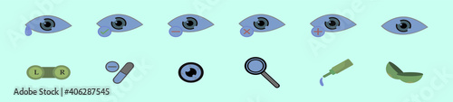 set of optometry cartoon icon design template with various models. vector illustration isolated on blue background
