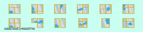 set of broken window cartoon icon design template with various models. vector illustration isolated on blue background