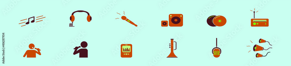 set of music cartoon icon design template with various models. vector illustration isolated on blue background