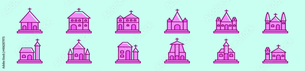set of abbey and church cartoon icon design template with various models. vector illustration isolated on blue background set of abbey and church cartoon icon design template with various models. vector illustration isolated on blue background