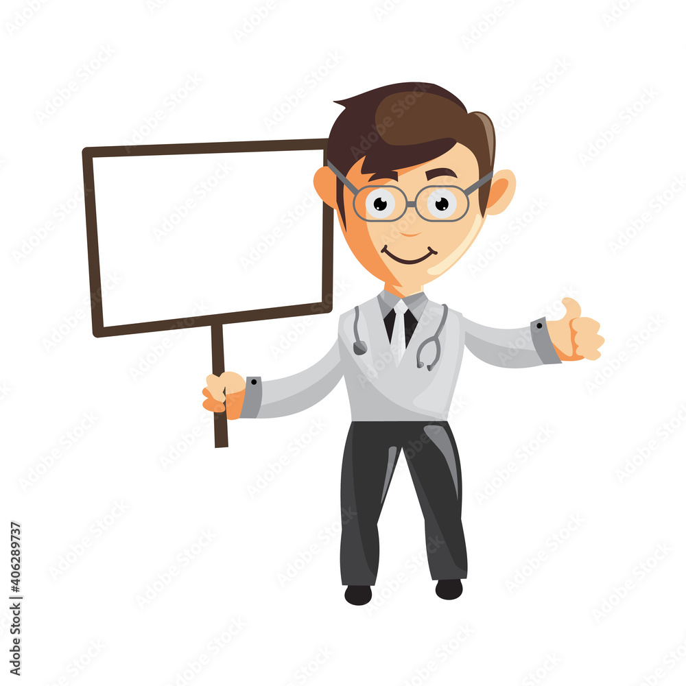Doctor Man characters hospital medicine staff clothes illustration with Blank Board Doctor Man characters hospital medicine staff clothes illustration with Blank Board