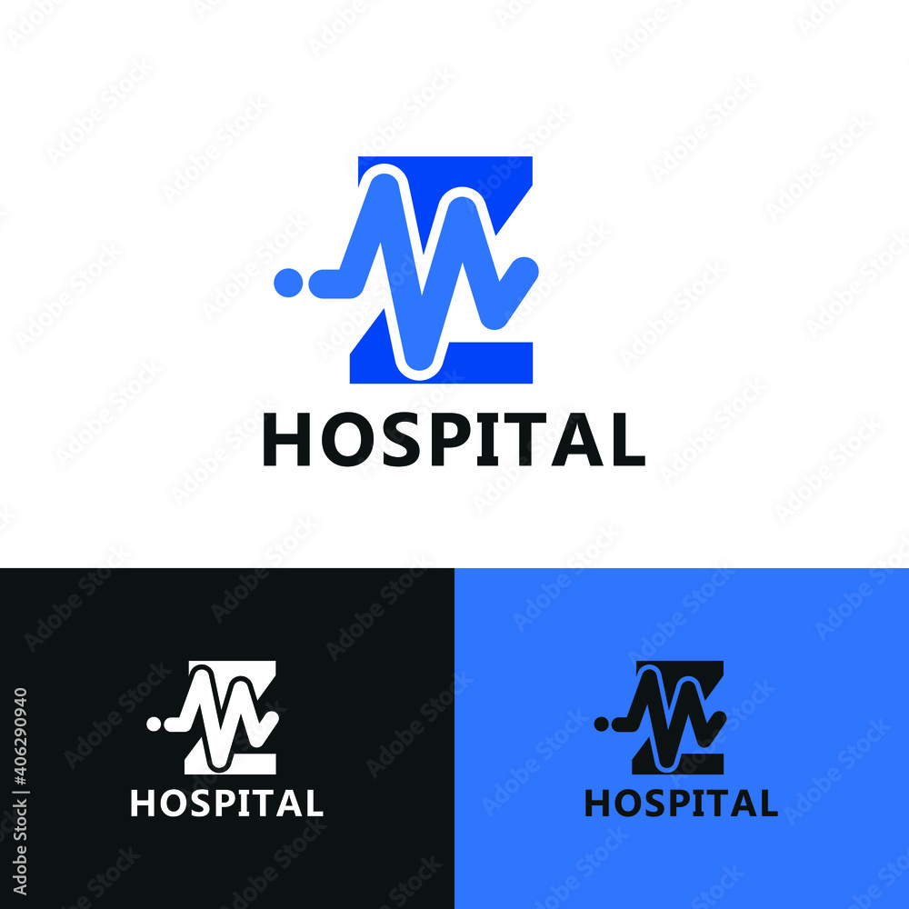Z initial letter for medical clinic with impulse wave signal, heartbeat, equalizer icon. Hospital, radio, art, sound wave, electronic, technology, healthcare logo idea concept Z initial letter for medical clinic with impulse wave signal, heartbeat, equalizer icon. Hospital, radio, art, sound wave, electronic, technology, healthcare logo idea concept