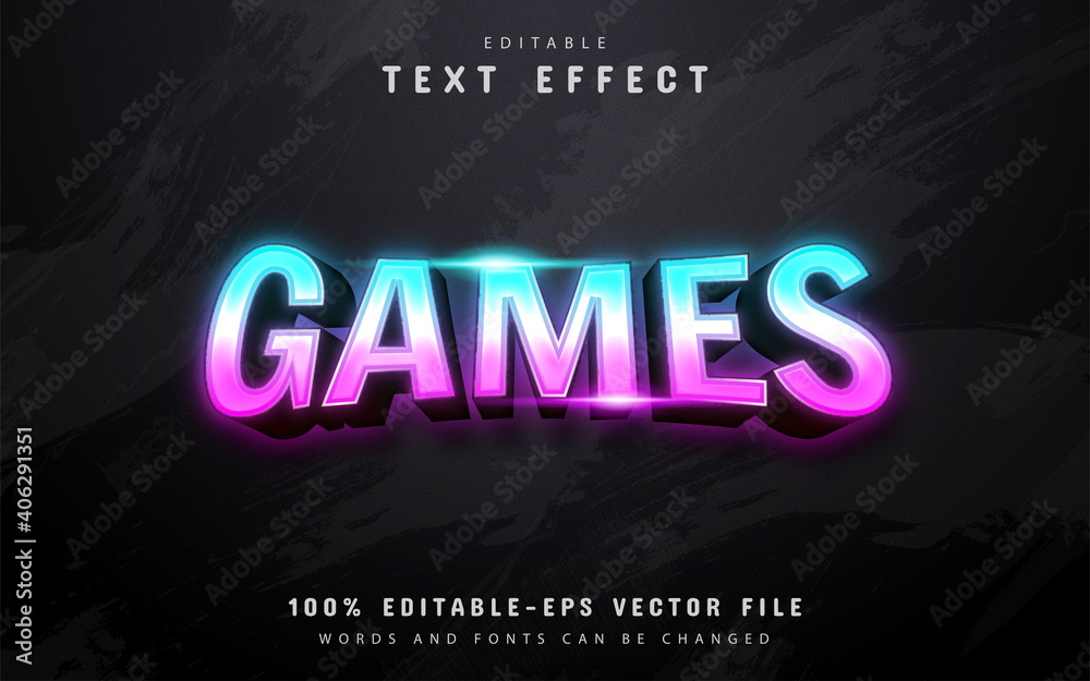 Games text, gradient style text effect