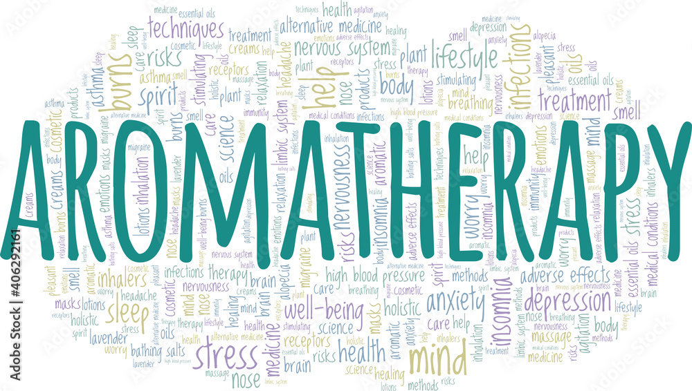 Obraz premium Aromatherapy vector illustration word cloud isolated on a white background.