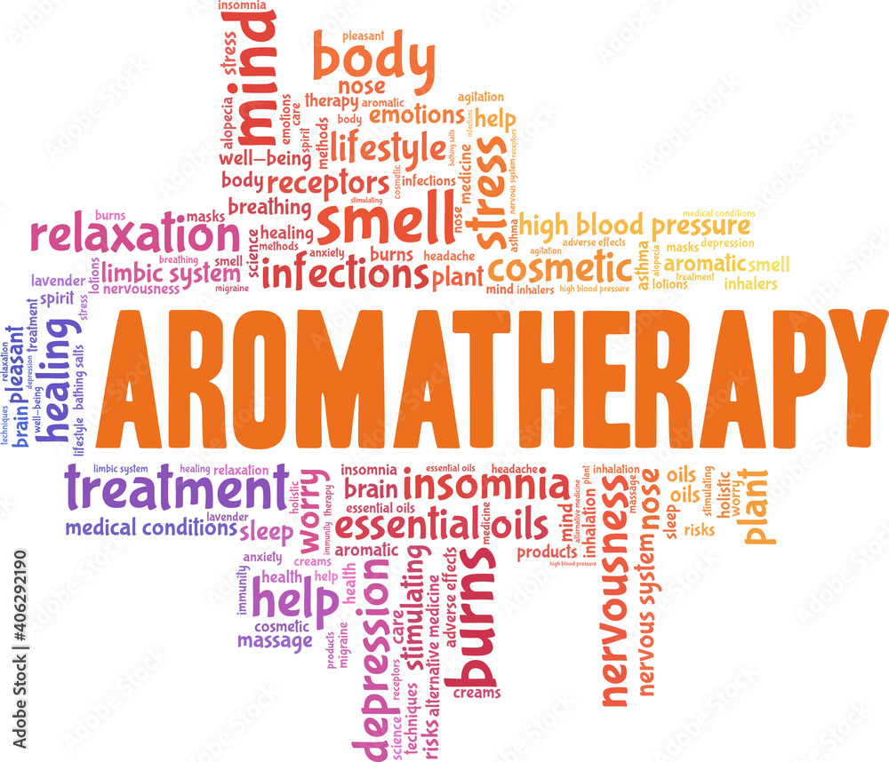 Fototapeta premium Aromatherapy vector illustration word cloud isolated on a white background.