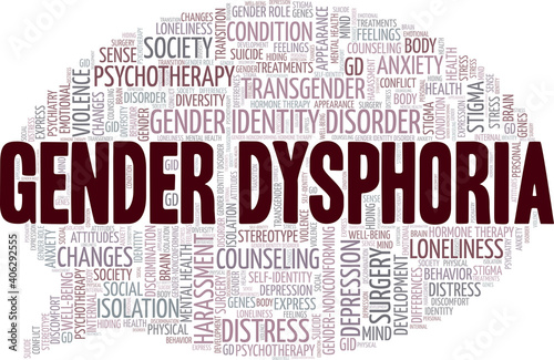 Gender dysphoria vector illustration word cloud isolated on a white background.