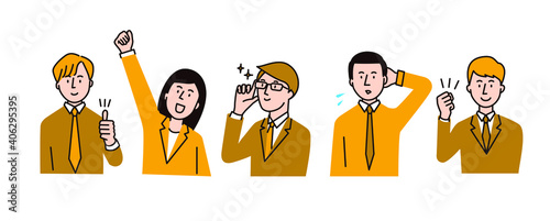 さまざまなポーズの5人のビジネスマン