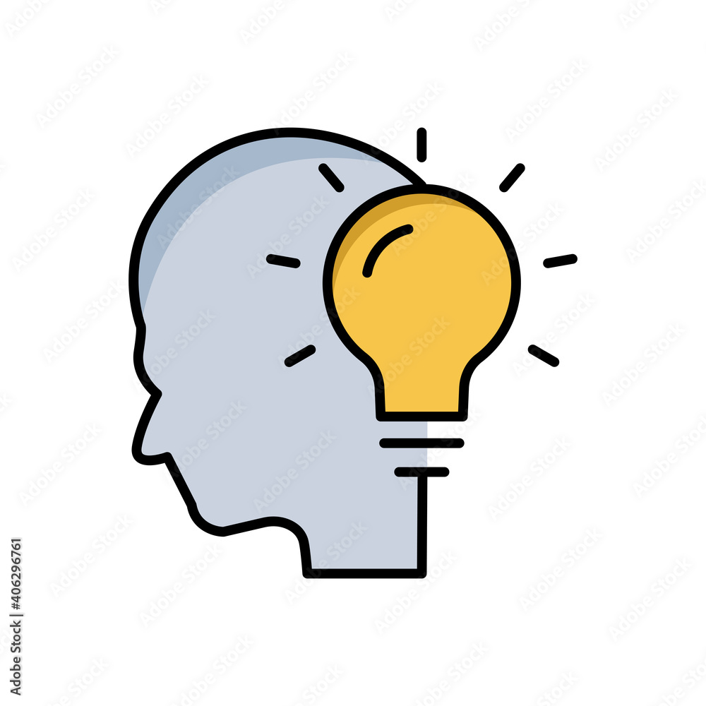 Head lineal color icon with light bulb. Concept of new idea. Idea generation process. simple design editable. Design template vector Head lineal color icon with light bulb. Concept of new idea. Idea generation process. simple design editable. Design template vector
