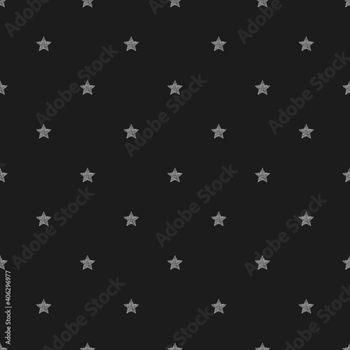 silver stars seamless pattern on a dark background. Modern abstract design for cover, paper,fabric, for holiday packaging, wrapping. Pattern for chistmas, xmas.Seamless pattern staggered little stars