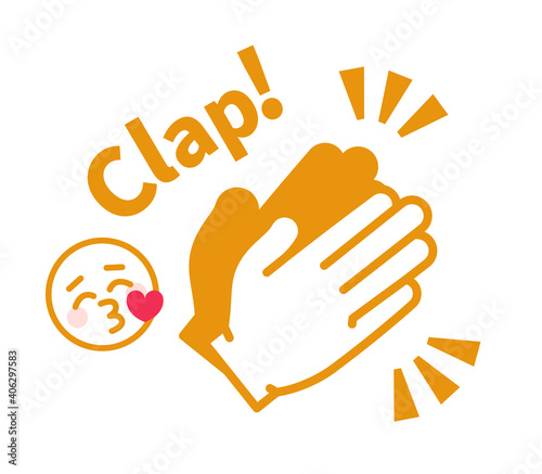 拍手する手と絵文字と「clap!」の文字
