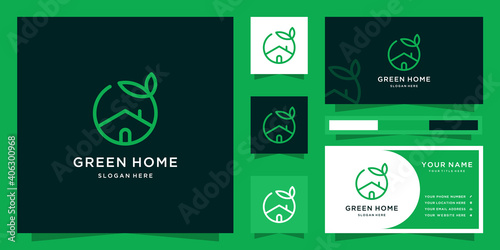 Green home logo with line art style