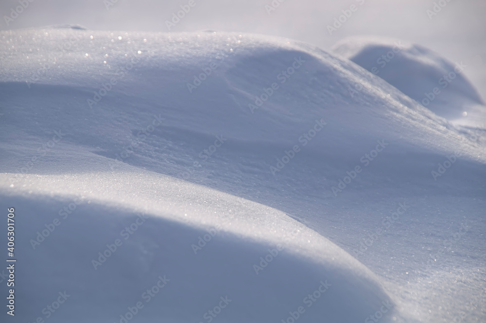 Abstraction.Background of fresh snow in blue tones.