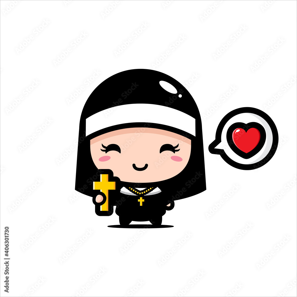 cute nun character design holding a cross