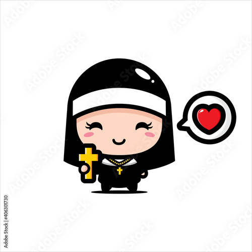 cute nun character design holding a cross