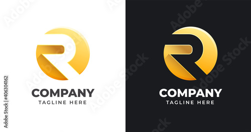 Letter R logo design template with geometric shape style