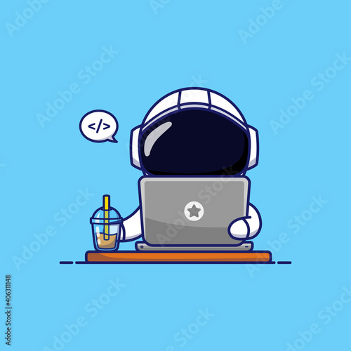 Cute astronaut working as a programmer