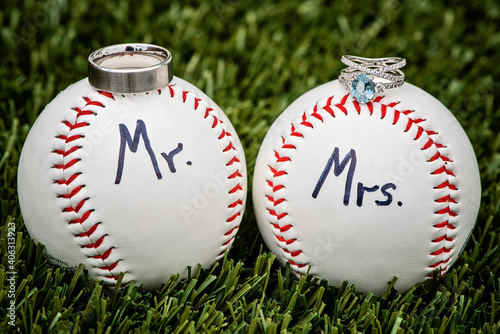 Baseball Mr and Mrs Wedding Rings