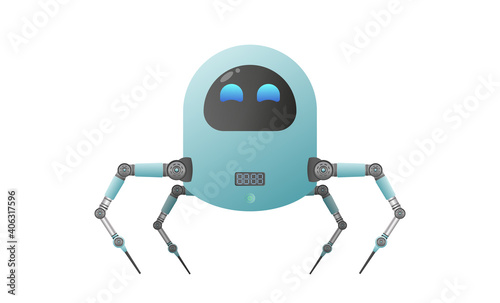 A small futuristic robot with claws like a crab. Isolated. Vector.