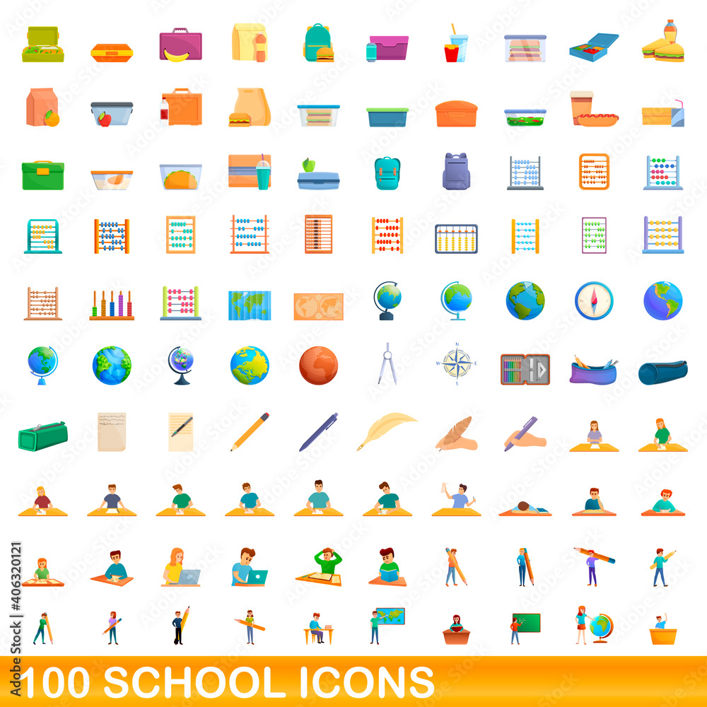 100 school icons set. Cartoon illustration of 100 school icons vector set isolated on white background 100 school icons set. Cartoon illustration of 100 school icons vector set isolated on white background
