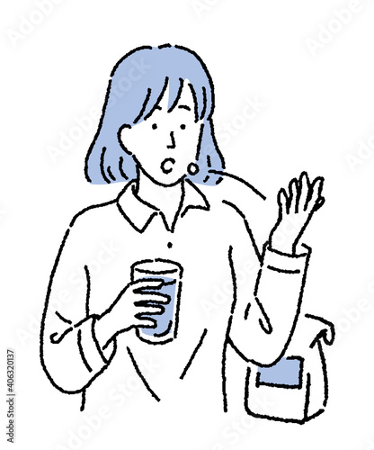 シンプルなタッチ　薬を飲む女性のイラスト
