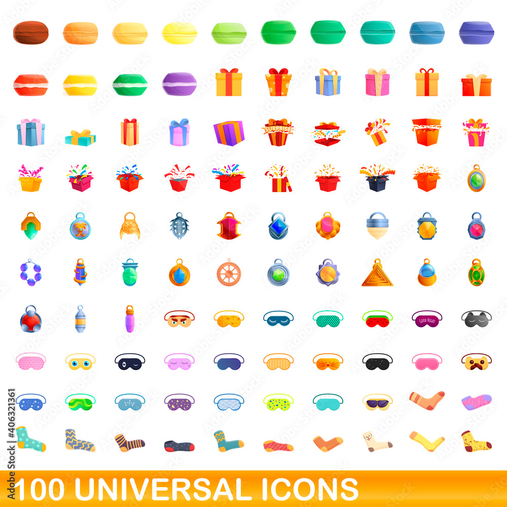 100 universal icons set. Cartoon illustration of 100 universal icons vector set isolated on white background 100 universal icons set. Cartoon illustration of 100 universal icons vector set isolated on white background