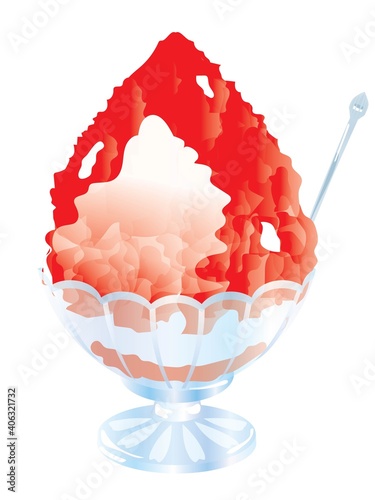 red shaved ice dessert in glass bowl clip art preview