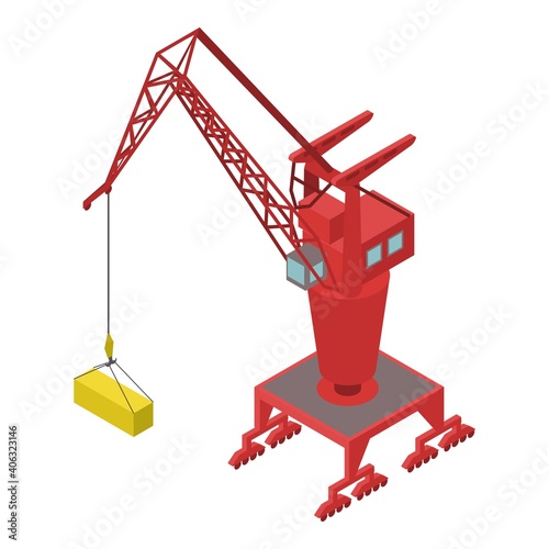 Port container crane icon. Isometric of port container crane vector icon for web design isolated on white background