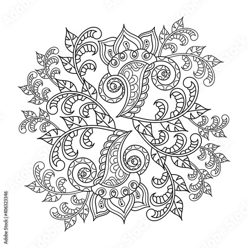 Mandala. Coloring book page . Doodle Linear art. Anti stress for adults and children . Hand drawn Decorative monochrome element for design