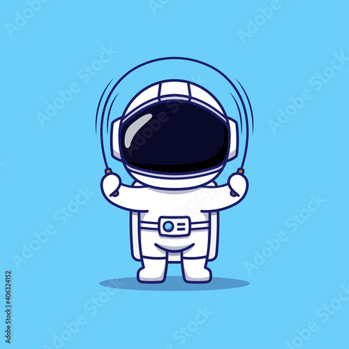 Cute astronaut playing rope skipping