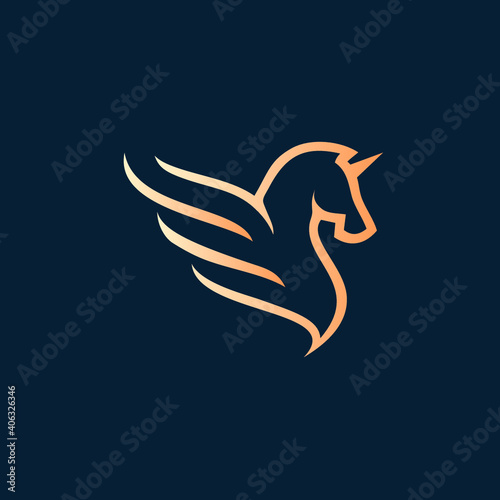 Pegasus Elegant Golden Horse Luxury Logo Design Graphic Concept