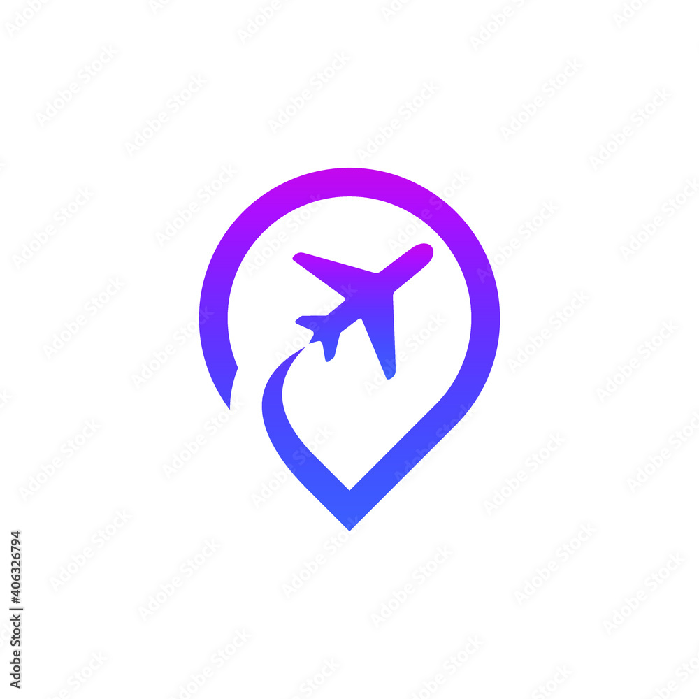 Travel Location with Flying Airplane Airplane Logo Design Graphic Concept Travel Location with Flying Airplane Airplane Logo Design Graphic Concept