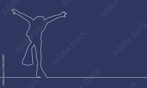 Silhouette of diver. Icon diver. The concept of sport diving. Thin line style. Place for text
