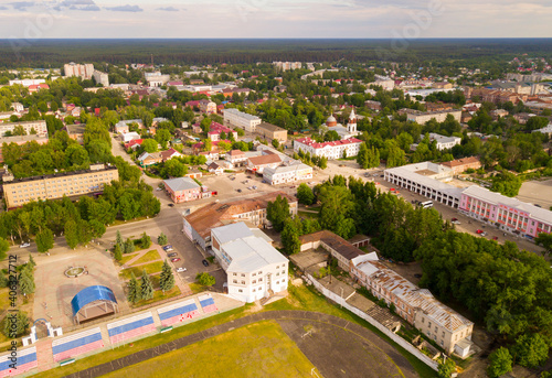 Panoramic aerial view of city of Gus-Khrustalny, Vladimir region, Russia.