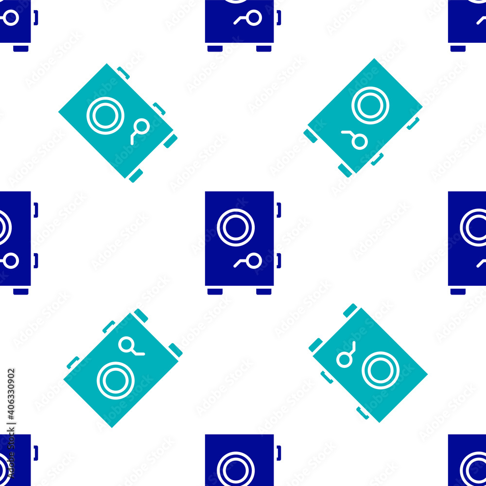 Blue Safe icon isolated seamless pattern on white background. The door safe a bank vault with a combination lock. Reliable Data Protection. Vector Illustration. Blue Safe icon isolated seamless pattern on white background. The door safe a bank vault with a combination lock. Reliable Data Protection. Vector Illustration.