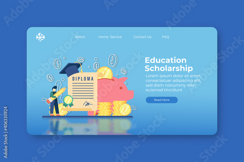 Modern flat design vector illustration. Education Scholarship landing page and website banner template. Global Education, Distance Education, Student Loan, Investment in Education, abroad educational.