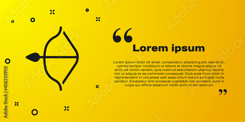 Black Medieval bow and arrow icon isolated on yellow background. Medieval weapon. Vector.