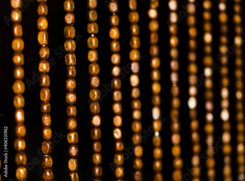 Wood bead curtain closeup  photo