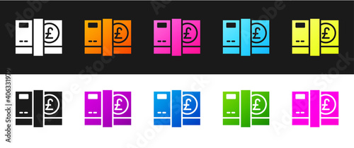 Set Pound sterling money icon isolated on black and white background. Pound GBP currency symbol. Vector.