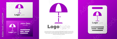 Logotype Sun protective umbrella for beach icon isolated on white background. Large parasol for outdoor space. Beach umbrella. Logo design template element. Vector.