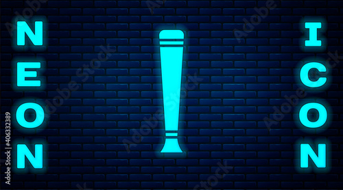 Glowing neon Police rubber baton icon isolated on brick wall background. Rubber truncheon. Police Bat. Police equipment. Vector.