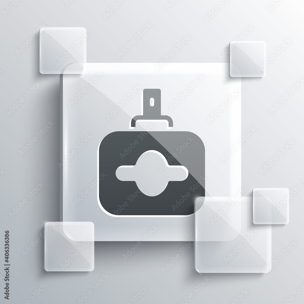 Grey Perfume icon isolated on grey background. Square glass panels. Vector.
