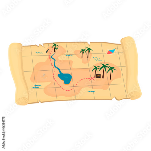 Cartoon treasure map, vector illustration
