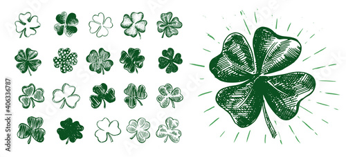 Happy Patrick's day. Clover set. Hand drawn illustration.