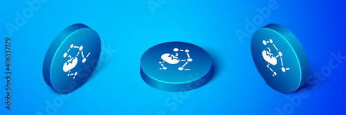Isometric Genetically modified food icon isolated on blue background. GMO fruit. Blue circle button. Vector.