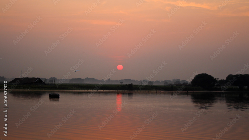 Sunset looking form Ubin Bridge Myanmar