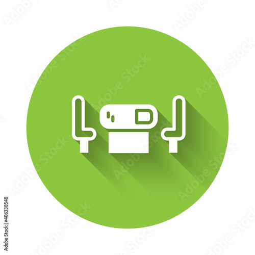 White Poker table icon isolated with long shadow. Green circle button. Vector.
