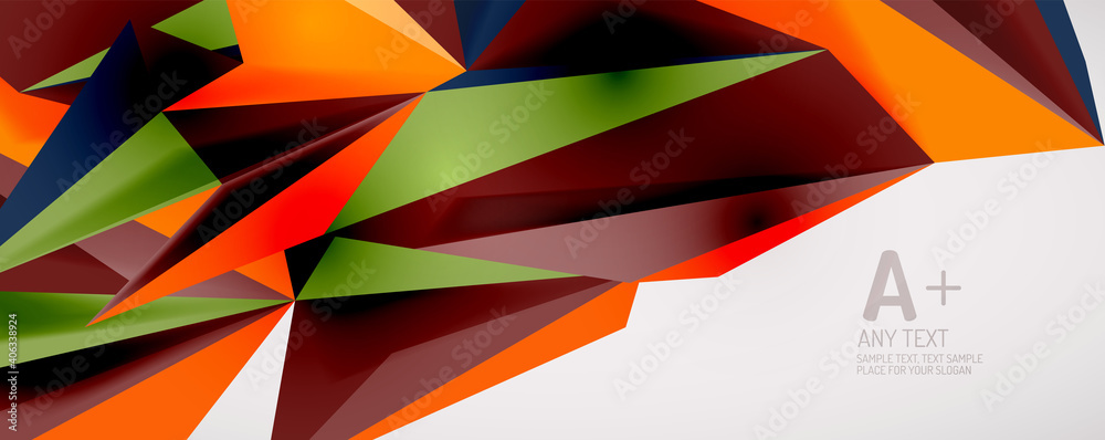 Vector triangle geometric backgrounds. Low poly 3d shape on light backdrop. Vector illustration for covers, banners, flyers and posters and other designs