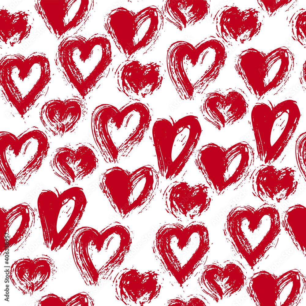 Hearts seamless pattern. Hand-drawn with a brush. Blank for paper or fabric for valentine's day Hearts seamless pattern. Hand-drawn with a brush. Blank for paper or fabric for valentine's day