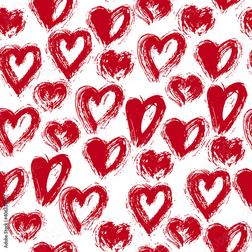 Hearts seamless pattern. Hand-drawn with a brush. Blank for paper or fabric for valentine's day