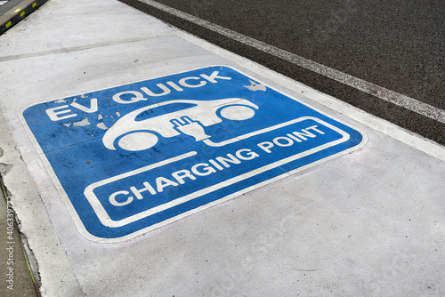 Charging station for electric vehicles at the Public road and car parking, EV quick charging point.